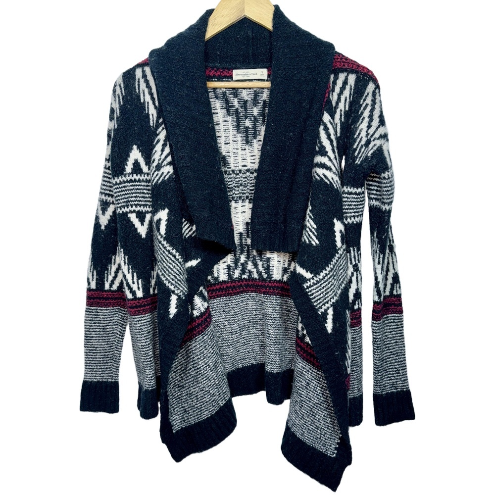 Abercrombie & Fitch Blue White Fair Isle Knit Long Sleeve Cardigan Sweater Sz S